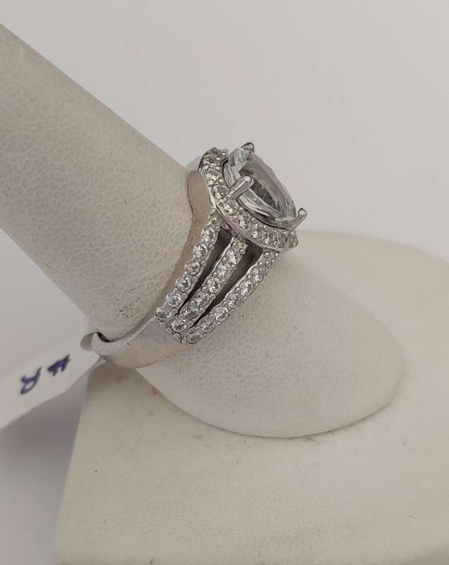 CD DESIGNER JEWELRY 1.5ct Topaz with Halo CZ Ring in Silver- Size R