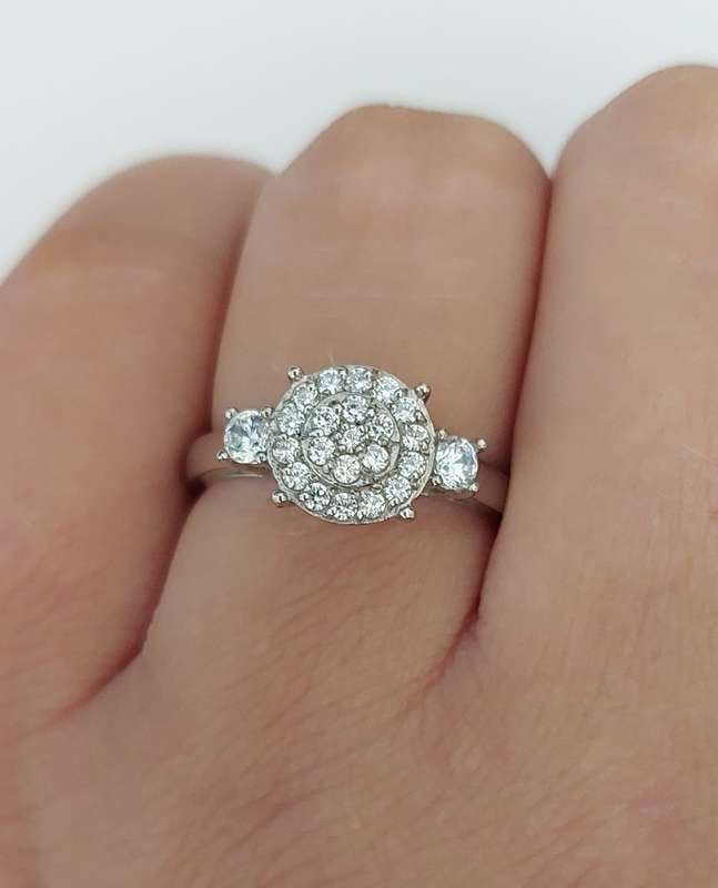 *CD DESIGNER JEWELRY* Cluster with side CZ`s Ring in Silver- Size 8.5