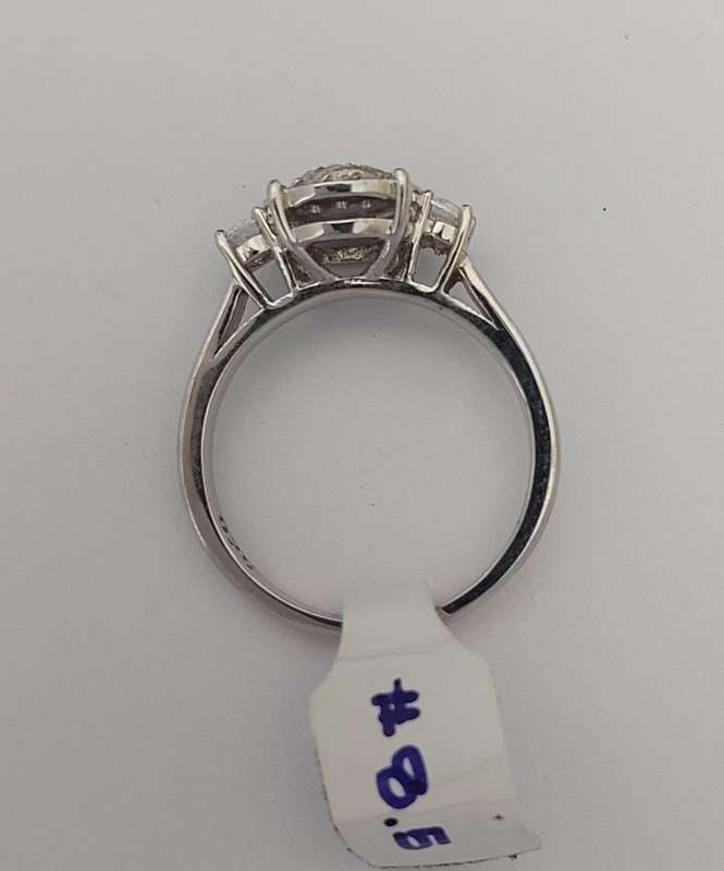*CD DESIGNER JEWELRY* Cluster with side CZ`s Ring in Silver- Size 8.5