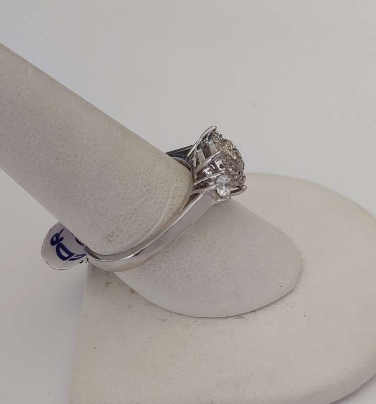 *CD DESIGNER JEWELRY* Cluster with side CZ`s Ring in Silver- Size 8.5