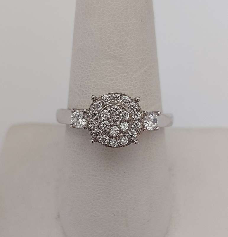 *CD DESIGNER JEWELRY* Cluster with side CZ`s Ring in Silver- Size 8.5