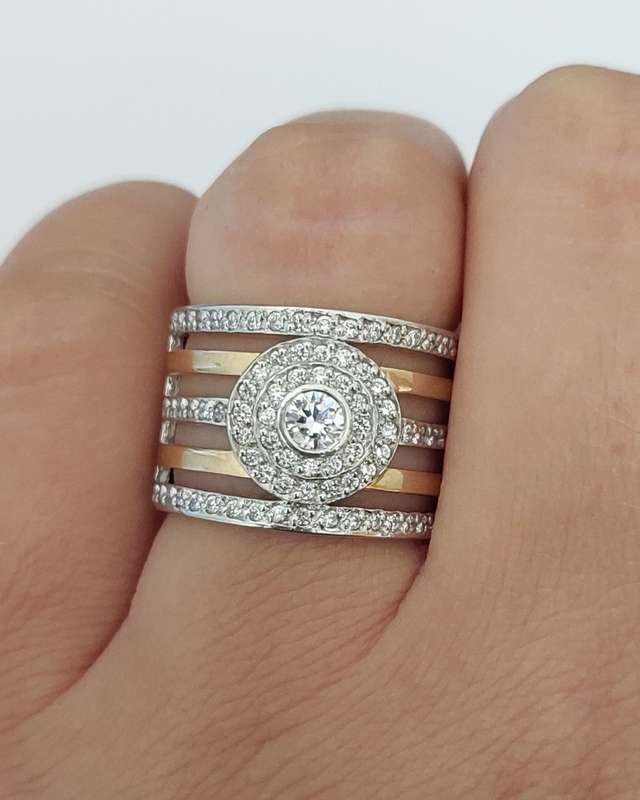0.70ctw Two Tone Broad CZ Ring in Silver- Size R