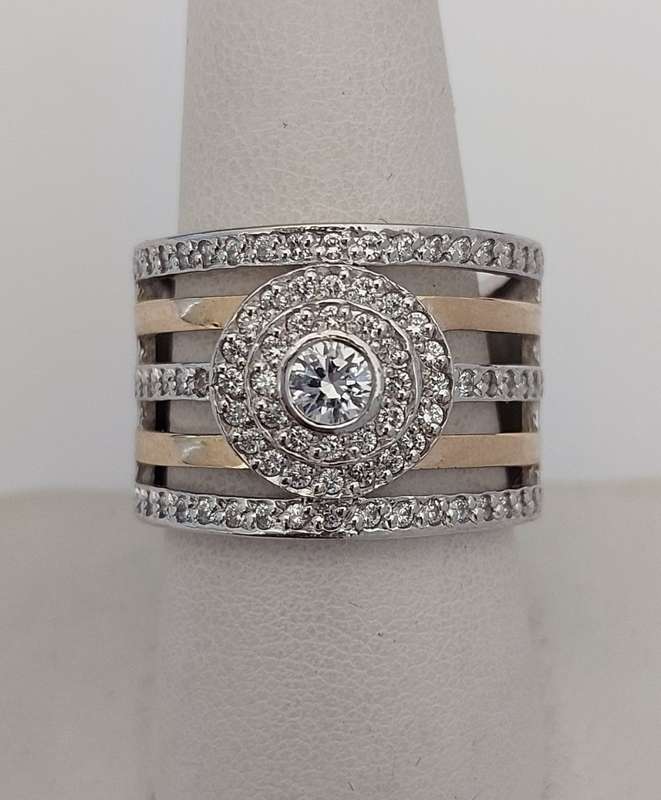 0.70ctw Two Tone Broad CZ Ring in Silver- Size R