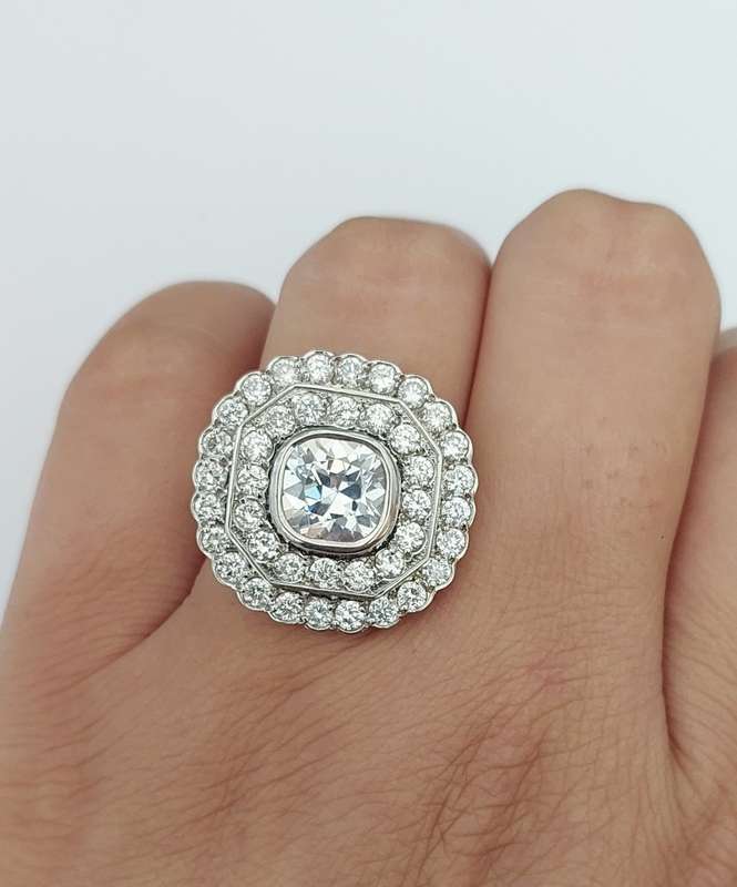 *CD DESIGNER JEWELRY* 3ct Cushion CZ Ring in Silver- Size R