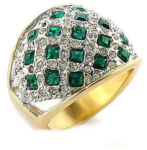 Emerald Green CZ Gold Plated Cluster Ring- Size 10