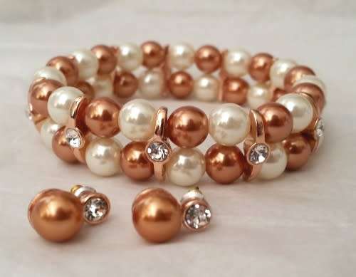 Crystal and Faux Pearl Bracelet and Earring set
