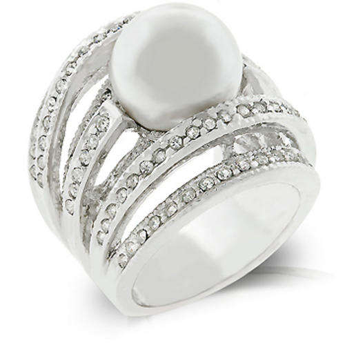 **GORGEOUS Pearl and SPARKLING CZ Dress Ring**Size 5-10**