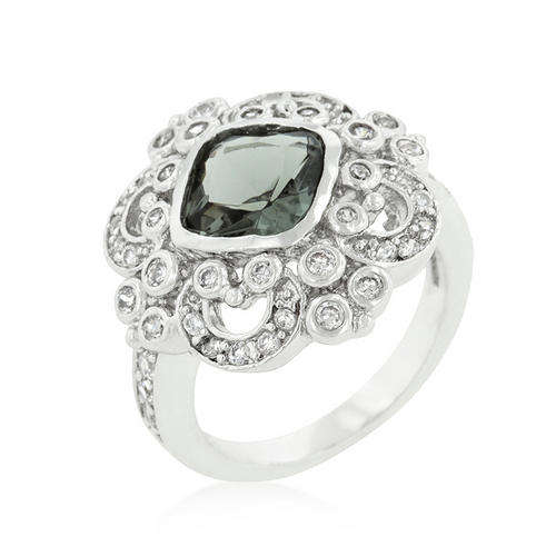 **GORGEOUS Simulated Smokey and SPARKLING CZ Filigree Dress Ring**Size 9/10**