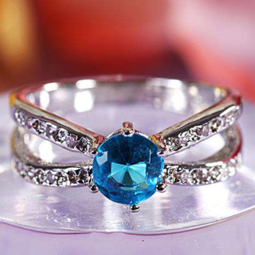 Aquamarine CZ Cross-over Ring Size 7, 8