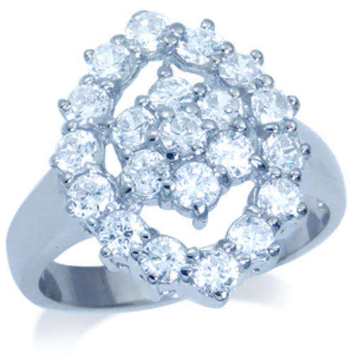 925 Sterling Silver CZ Flower Cluster Ring - Size 8