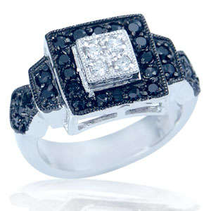 925 Sterling Silver Dress Ring with Black and White CZs**