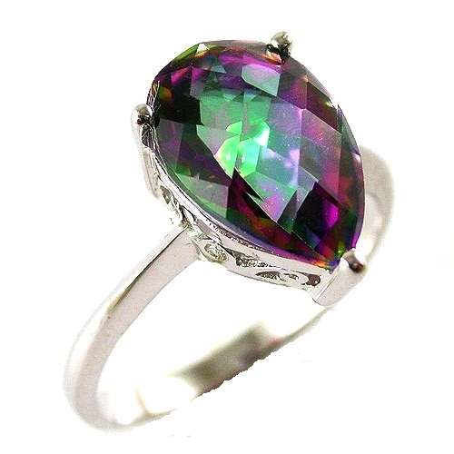 **GORGEOUS**Genuine 3.00ct Mystic Topaz Engagement Ring in 925 Sterling Silver**Size 9.5**