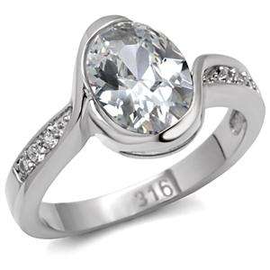 Stainless Steel 3ct Oval Wrapped CubicZirconia Engagement Style Ring Size- 7-10