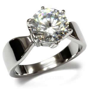 Stainless Steel Solitaire 3ct Round CZ Style Ring- Size 5