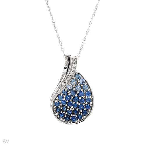 1.00ctw Natural Diamond and Created Sapphire Pendant and Necklace in 14K White Gold