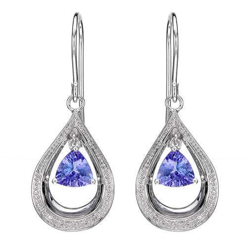 1.00ctw Natural Diamond and Tanzanite Drop Earrings in 925 Sterling Silver