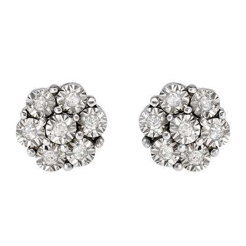0.15ctw Natural Diamond Flower Stud Earrings in 925 Sterling Silver *chairam*