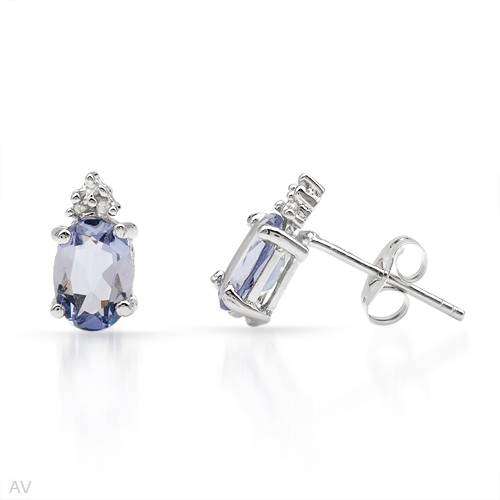2.00ct Natural Diamond and Iolite Studs in 925 Sterling Silver