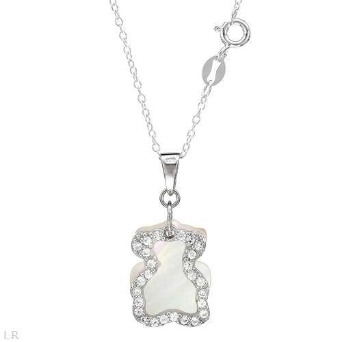 CZ Bear Pendant with Necklace in Silver