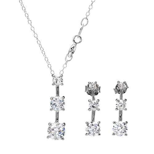 CZ Pendant, Necklace and Earings Set in Silver