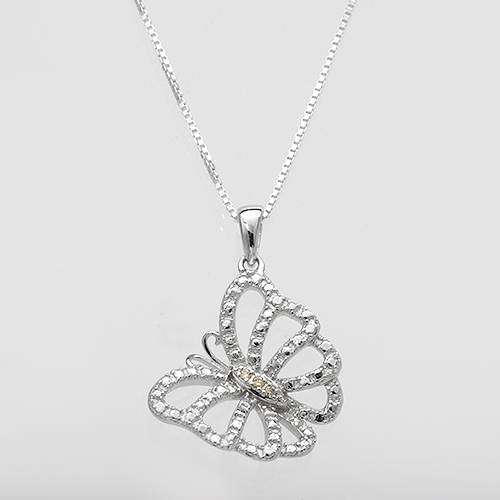 0.02ctw Diamond Butterfly Pendant and Chain in 925 Sterling Silver