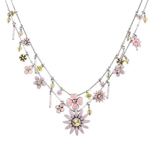 **GORGEOUS**SPARKLING Floral Crystal and Simulated Bead Necklace***
