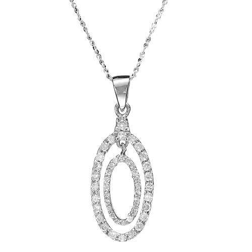 1.70ctw CZ Double Hoop Pendant with Chain in Silver