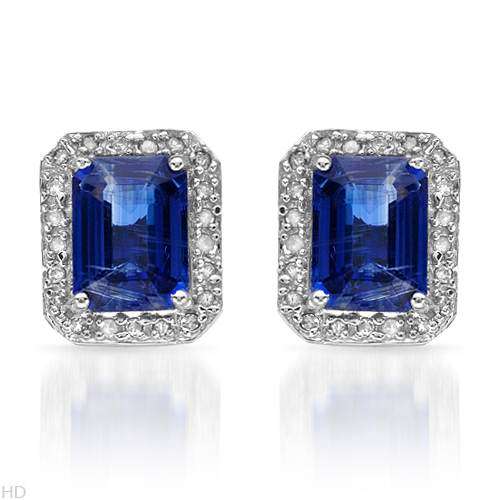 Diamond and Kyanite Earrings in 10K White Gold