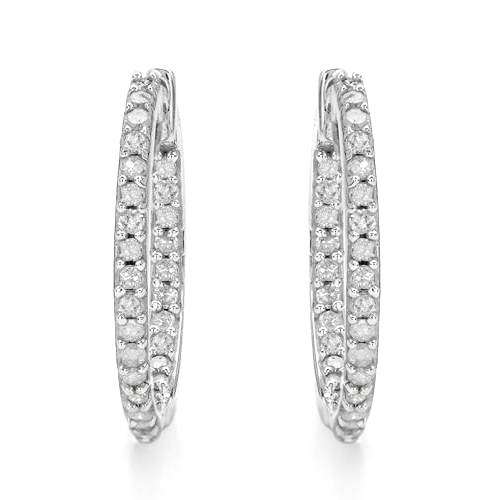 **SPARKLING**0.25ctw Diamond Hoop Earrings**10K White Gold**