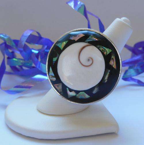 ** Dress Ring with GenuineShell Inlay FROM Thailand**Size 7-Adjustable**