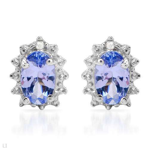 0.90ctw Studs with Diamonds and Tanzanites in 925 Sterling Silver