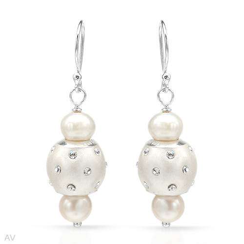 Crystal and Pearl drop earrings in 925 Sterling Silver