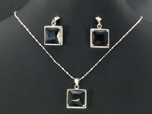BLACK CZ PENDANT and EARRING SET