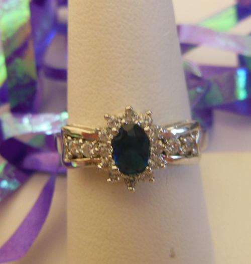 **GORGEOUS IN BLUE** Simulated Blue Sapphire & White Fine Topaz Cocktail Ring**Size 8**