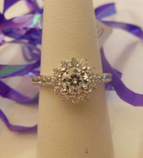 1.14ct Cr Diamond Floral Shape Sterling Silver Plated Engagement Ring- Size 8