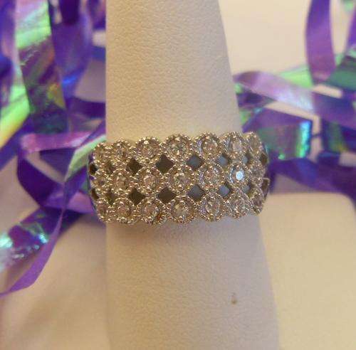0.11ct CZ Sterling Silver Plated Dress Ring- Size 8