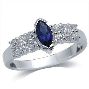 Sapphire Blue CZ in 925 Sterling Silver Wedding Band - SIZE 9