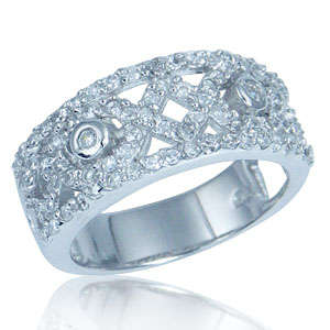 CZ 925 Sterling Silver Filigree Band Ring- Size 8