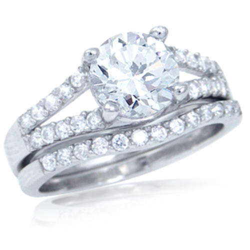 2-Piece Solitaire Split band set in Silver- Size 8