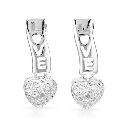 0.01ctw Natural Diamond Heart Love Earrings in 925 Sterling Silver