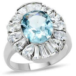 Blue and Clear CubicZirconia Stainless Steel Cocktail Ring-Size 9/10