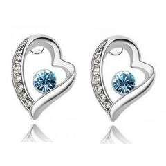 Blue Crystal Heart Shaped stud earrings