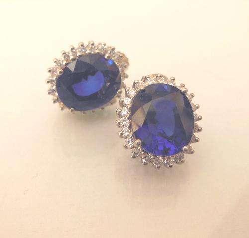 8.23ctw Lab Created Sapphire and Topaz Earrings in 925 Sterling Silver