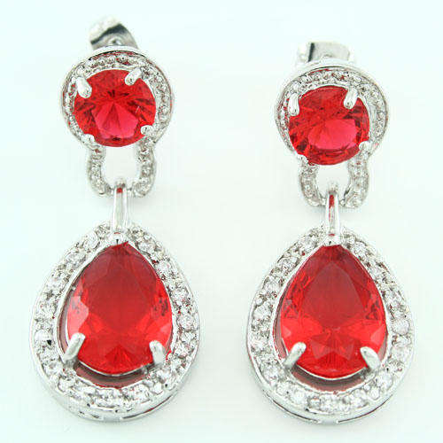 **GORGEOUS** Tear Drop Earrings with Red and Clear CZs**