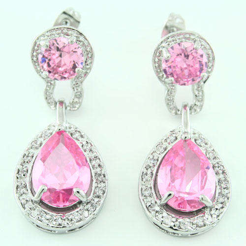 **GORGEOUS** Tear Drop Earrings with Pink and Clear CZs**