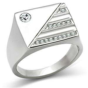 Men's High Polished Crystal Stainless Steel Ring-Size 8-12