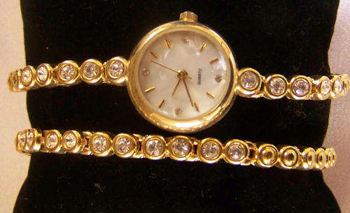 Women's CZ Gold Plated Watch and Bracelet