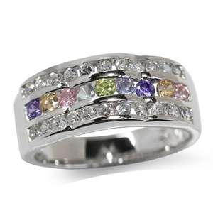 Multi Coloured CZ Ring in 925 Sterling Silver- Size 7