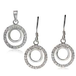 0.78ctw Clear CZ Pendant and Earrings Set in 925 Sterling Silver