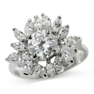 2.40ctw Flower Design Promise Ring in 925 Sterling Silver Size 8